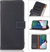 Litchi-textuur PU + TPU Horizontale flip-lederen hoes met houder en kaartsleuven en portemonnee voor iPhone 13 Pro Max (donkerblauw)