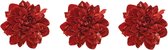 6x stuks decoratie bloemen velvet rood op clip 16 cm - Decoratiebloemen/kerstboomversiering/kerstversiering