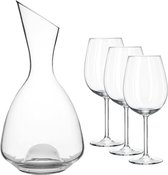 Glazen wijn karaf/decanteer kan 1,5 liter met 6 XXL rode wijn glazen 730 ml - Schenkkannen/karaffen van glas
