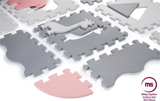 Moby System Puzzle tapis XL 150 x 150 x 1 cm - avec rebord - mousse EVA -  rose | bol.com
