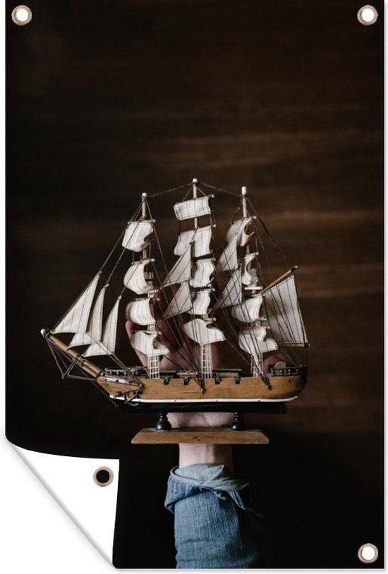 Tuindecoratie Zeilboot - Miniatuur - Hout - 40x60 cm - Tuinposter - Tuindoek - Buitenposter