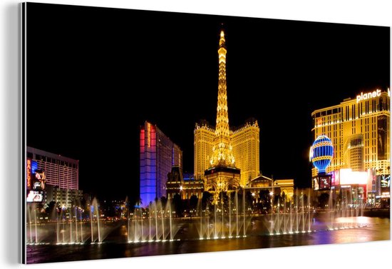Wanddecoratie Metaal - Aluminium Schilderij Industrieel - Strip - Las Vegas - Nacht - 160x80 cm - Dibond - Foto op aluminium - Industriële muurdecoratie - Voor de woonkamer/slaapkamer