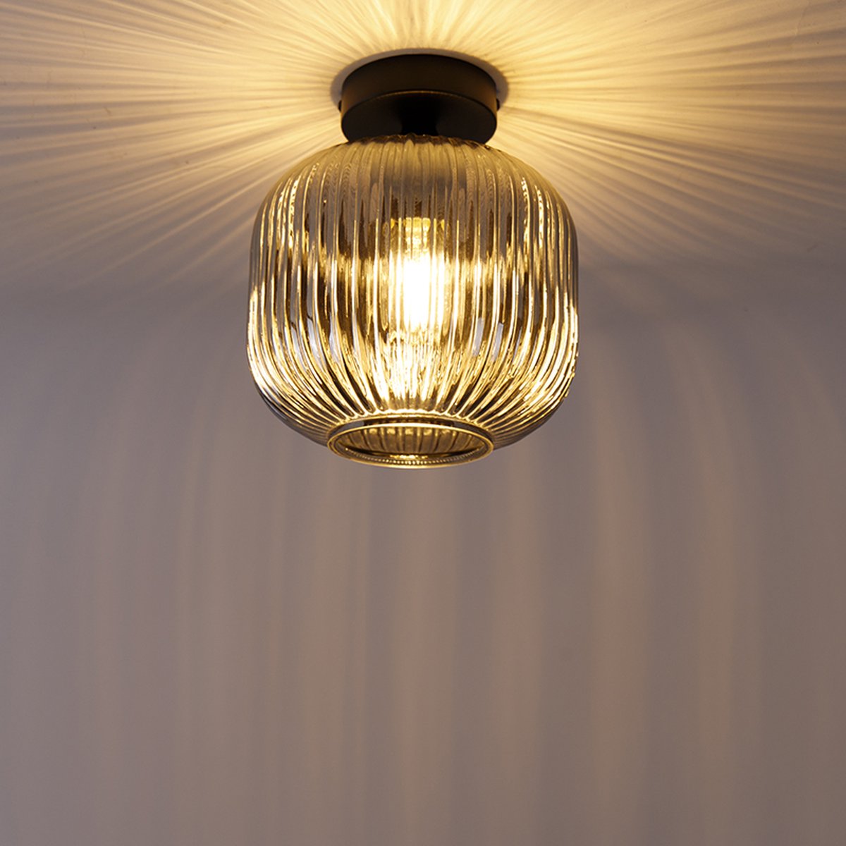 QAZQA karel - Art Deco Plafondlamp - 1 lichts - Ø 200 mm - Zwart - Woonkamer | Slaapkamer | Keuken thumbnail 3
