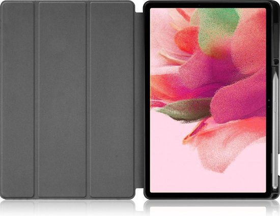 Samsung Galaxy Tab S7 FE cas 12.4 pouces boîtier Zwart - Samsung Galaxy Tab S7 FE Couverture Hardcover Bookcase cas prédécoupées S Pen - Zwart