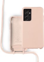 Coverzs Silicone case met koord - Telefoonhoesje met koord - Backcover hoesje met koord - touwtje - voor geschikt voor Samsung - roze