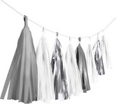 tasselslinger 3 meter papier/folie zilver/wit