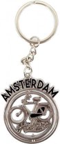 sleutelhanger Fiets Amsterdam 4 cm staal zwart/zilver