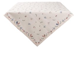 Clayre & Eef Tafelkleed Beige Blauw Katoen Vierkant Kip en Haan
