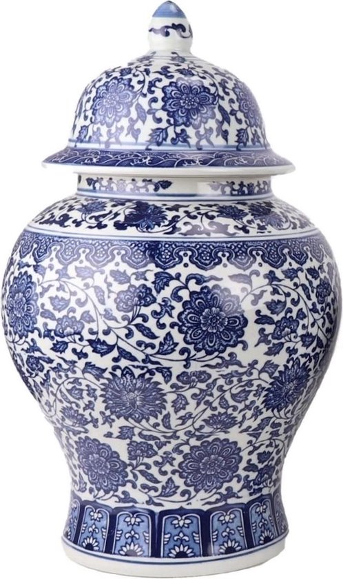 Fine Asianliving Chinese Gemberpot Porselein Lotus Blauw Wit D27xH42cm