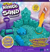 Kinetic Sand Shimmer - Zandkasteel-set met 453 g blauwgroen glinsterend speelzand  3 vormpjes en 2 stuks gereedschap - Sensorisch speelgoed