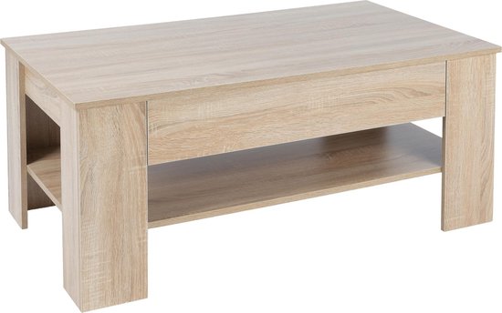 ML- Table basse Design Sonoma Ecihe, 110x65x48 cm, avec tiroir et étagère, en aggloméré et aspect bois avec revêtement en mélamine