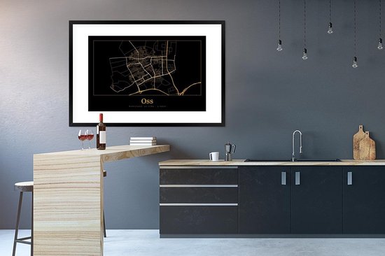 Cadre photo avec affiche - Carte - Oss - Or - Zwart - 120x80 cm - Cadre pour affiche