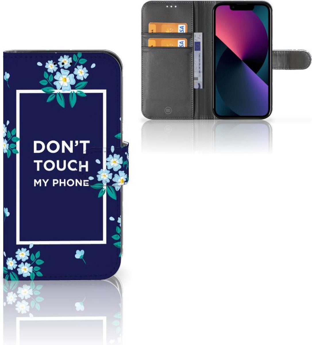 Apple iPhone 13 Portemonnee Hoesje Flowers Blue DTMP