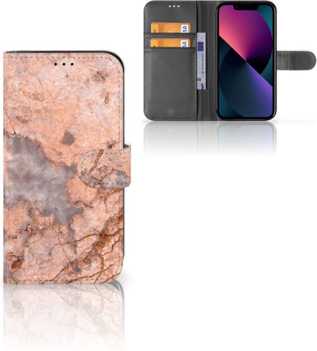 Apple iPhone 13 Bookcase Marmer Oranje