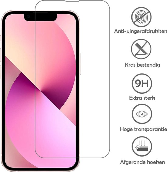 Screenprotector met anti-vingerafdrukken, krasbestendig, 9H extra sterk, hoge transparantie en afgeronde hoeken.