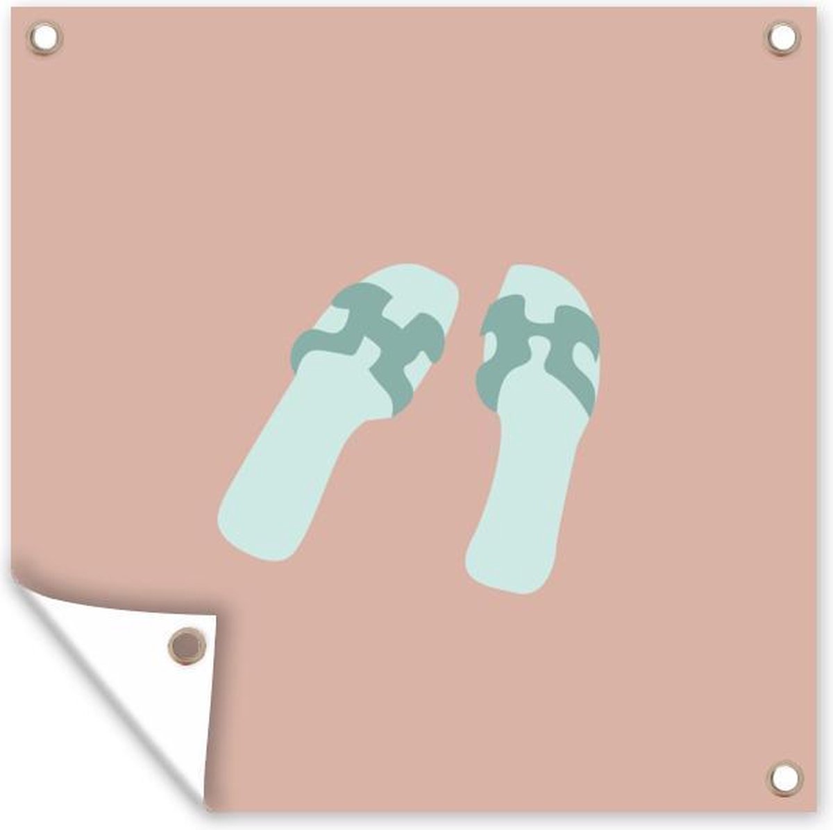 Tuinposters Zomer - Slippers - Blauw - 50x50 cm - Tuindoek