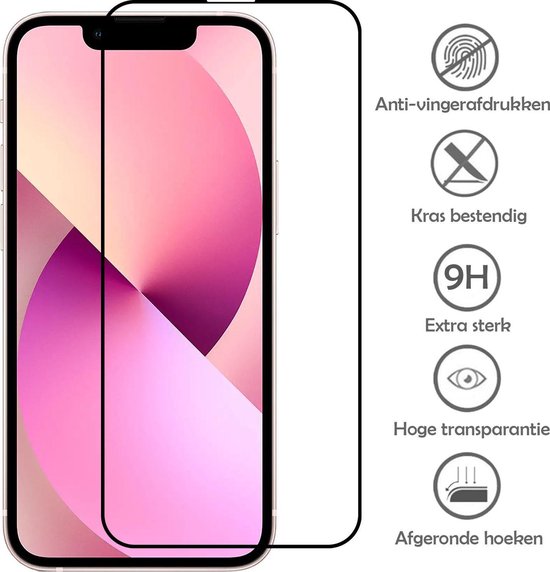 Protecteur d'écran iPhone 13 Glas 3D Zwart - Protecteur d'écran iPhone 13 Full Cover - 3 Pièces