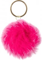 sleutelhanger pompom meisjes 6 cm pluche fuchsia