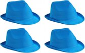 4x stuks trilby feesthoedje blauw voor volwassenen - Carnaval party verkleed hoeden