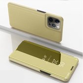 Plated Mirror Horizontal Flip Leather Case met Houder voor iPhone 13 Pro (Goud)