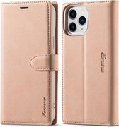 Forwenw F1-serie mat sterk magnetisme horizontale flip lederen tas met houder & kaartsleuven & portemonnee & fotolijst voor iPhone 13 Pro (rosé goud)