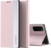 Voor Galaxy M80s/S10 Lite/A91 Side Electroplated Magnetische Ultradunne Horizontale Flip Leather Case met Houder (Roze)