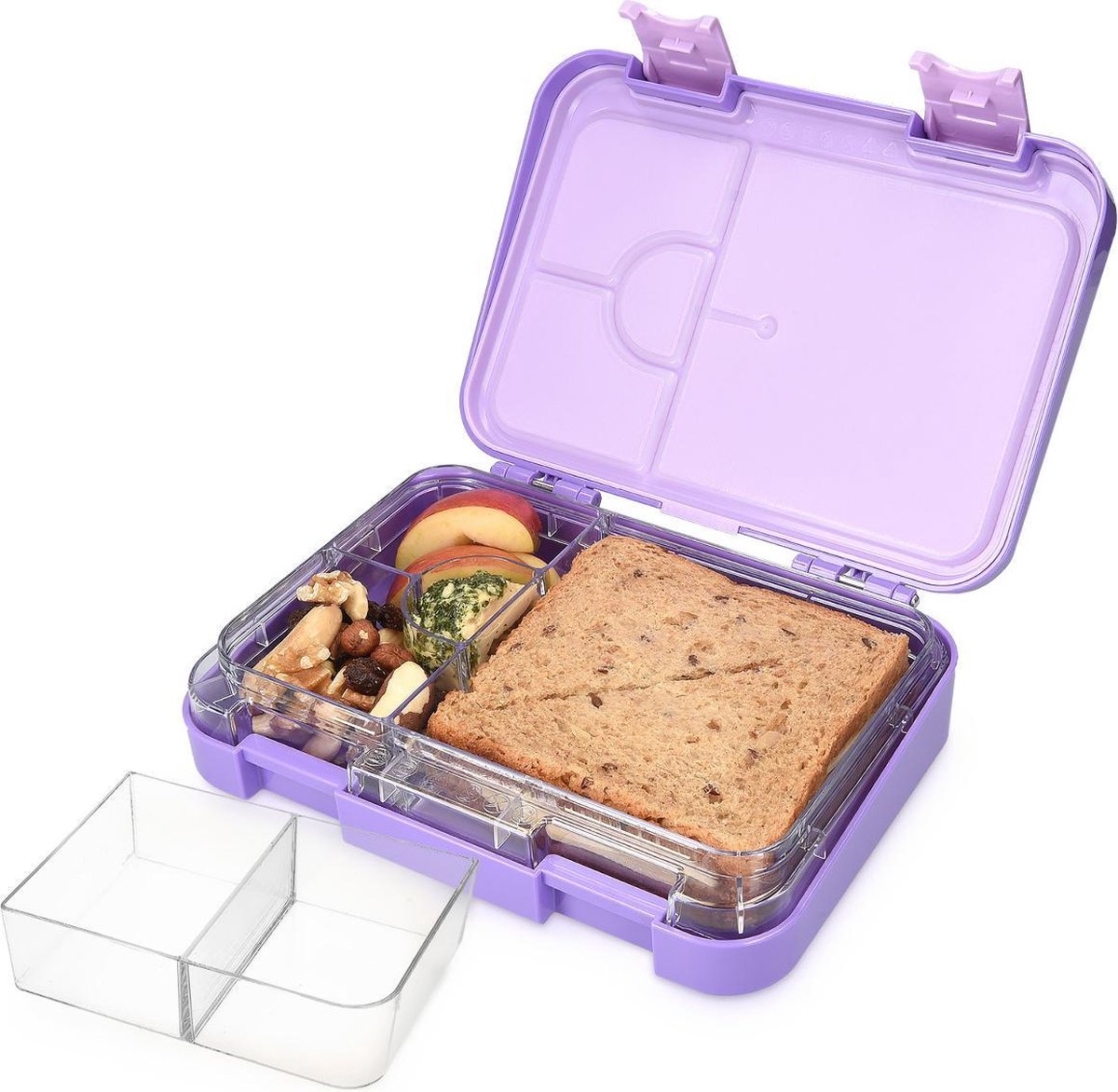 Navaris bentobox - Lunchbox met 4 tot 6 compartimenten - Broodtrommel met variabele vakjes - Voor lunch en tussendoortjes op werk - Paars