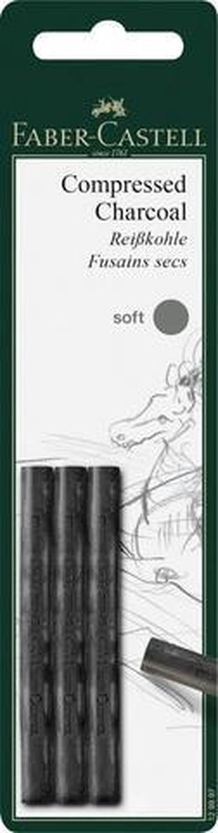 Faber-Castell houtskool - Pitt Monochrome - geperst - soft - 3 stuks op blister - FC-129997