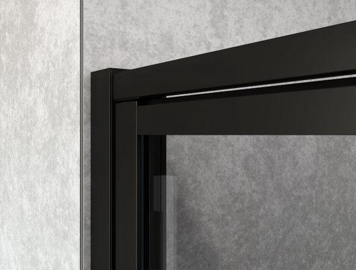 Saniclass Bellini douchedeur - 100x200cm -Met vast paneel veiligheidsglas - Mat zwart frame - Lines buitenzijde met anti kalk