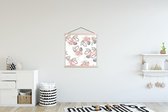 Posterhanger incl. Poster 60x60 cm - Schoolplaat - Flamingo - Bloemen - Bladeren - Patronen - Textielposter - Blanke latten