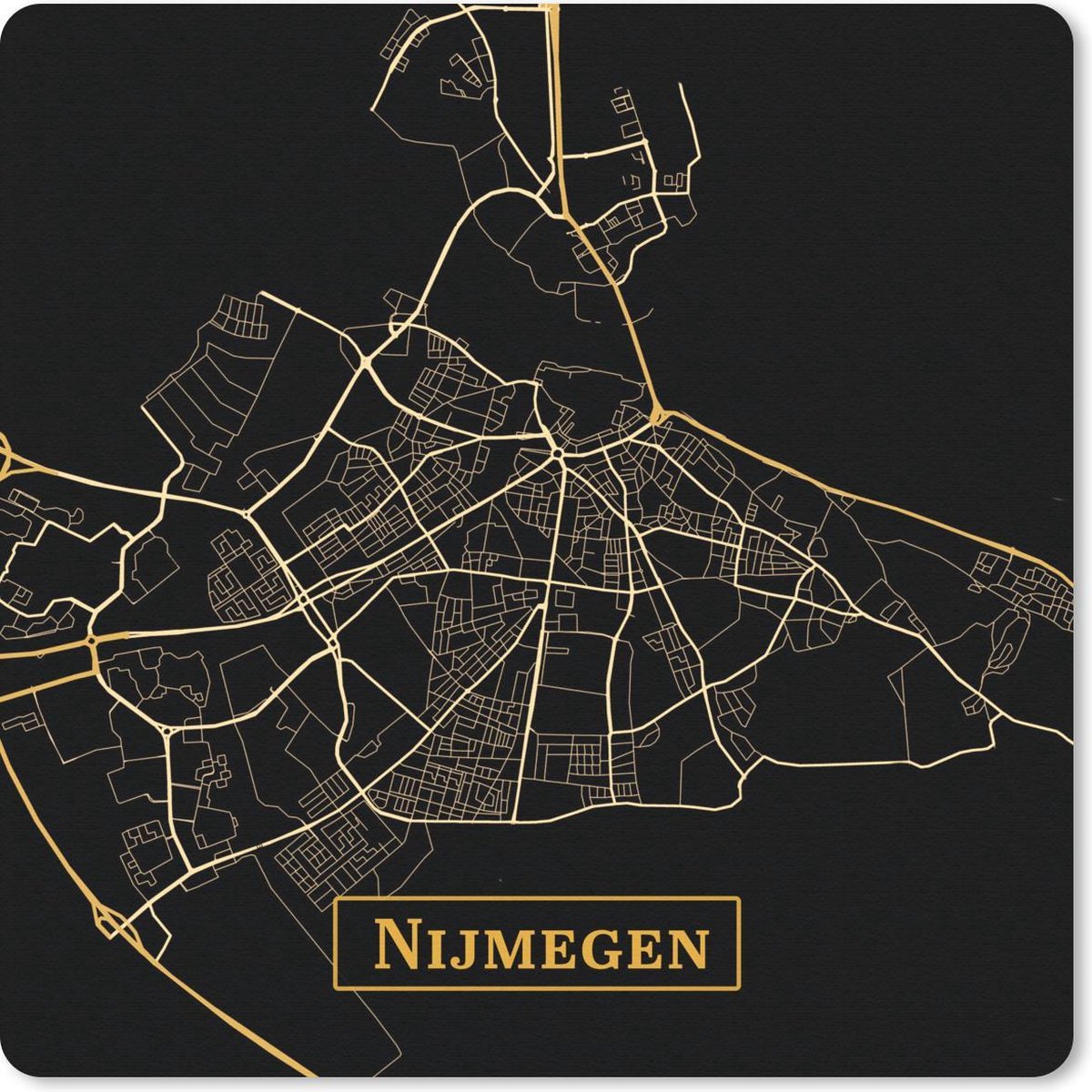 Muismat 30x30 cm - Mousepad Kaart - Nijmegen - Goud - Zwart - Muismatten