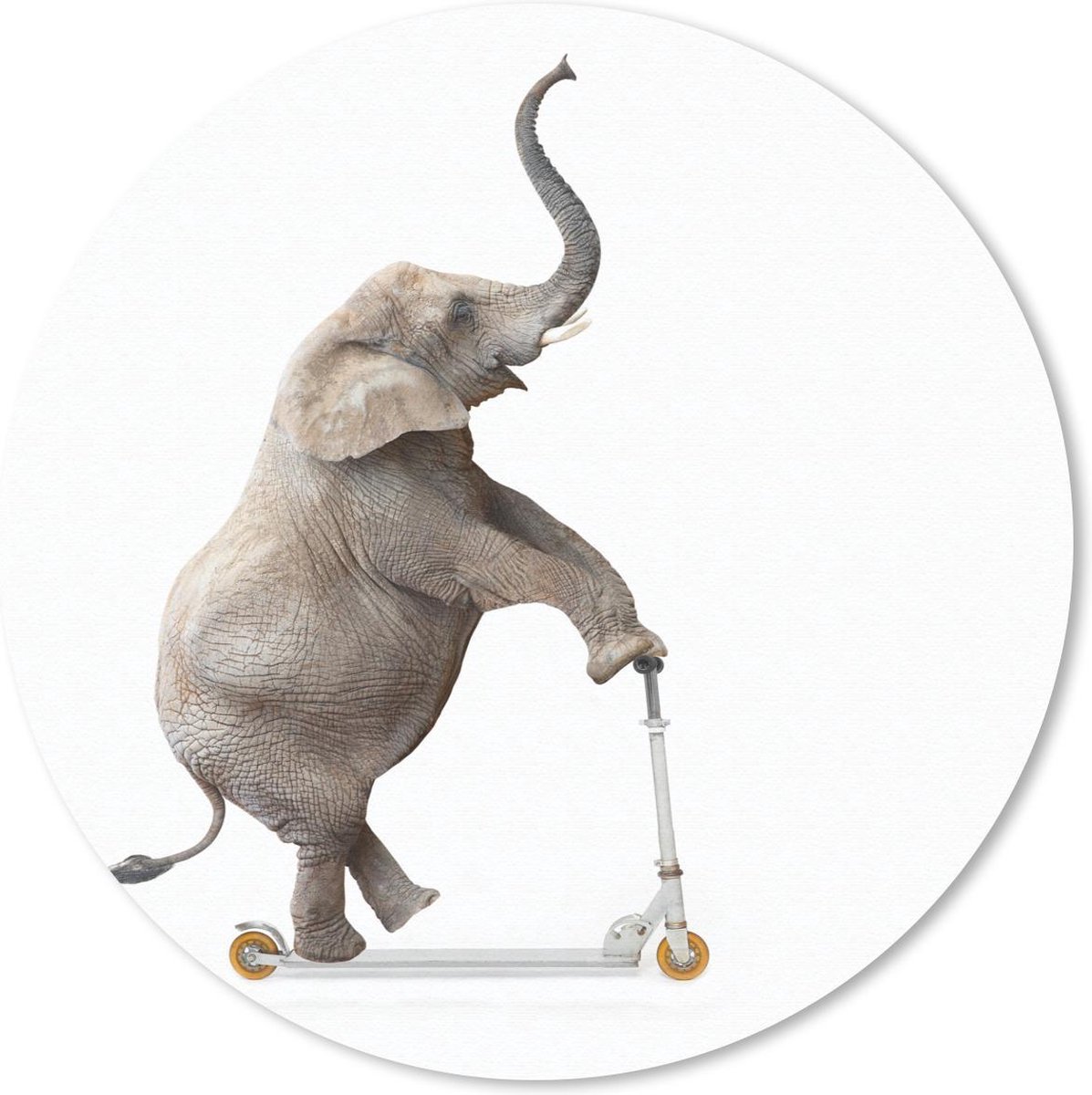 Muismat rond 20x20 cm - Mousepad Step - Olifant - Wit - Ronde muismatten