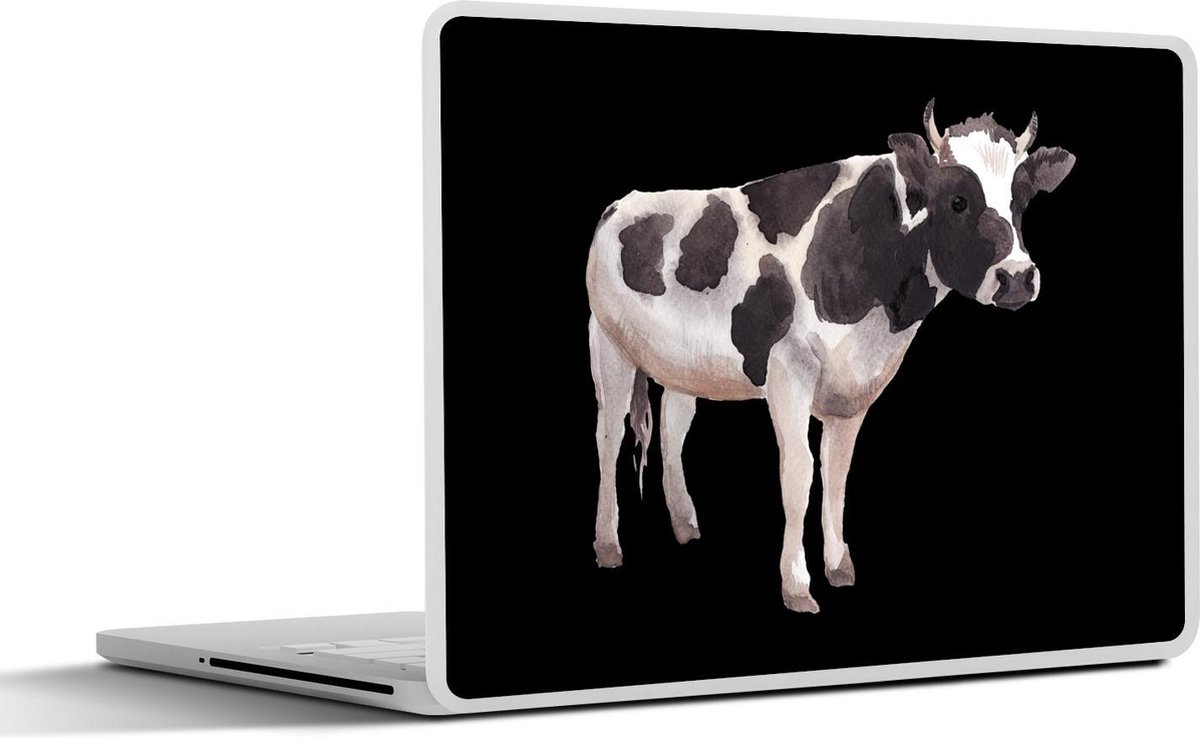 Laptop sticker - 10.1 inch - Koe - Portret - Zwart - 25x18cm - Laptopstickers - Laptop skin - Cover