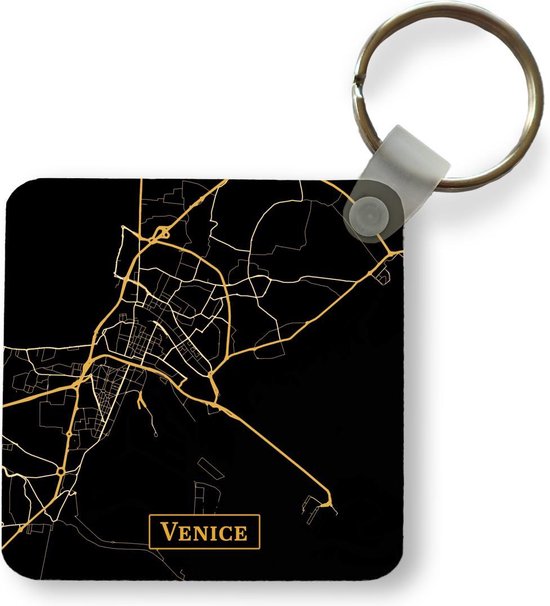 Porte-clés - Cadeaux à distribuer - Carte - Venetië - Italie - Or - Zwart - Plastique