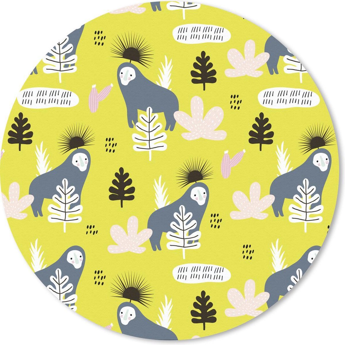 Muismat rond 30x30 cm - Mousepad Jungle - Aap - Bladeren - Geel - Ronde muismatten