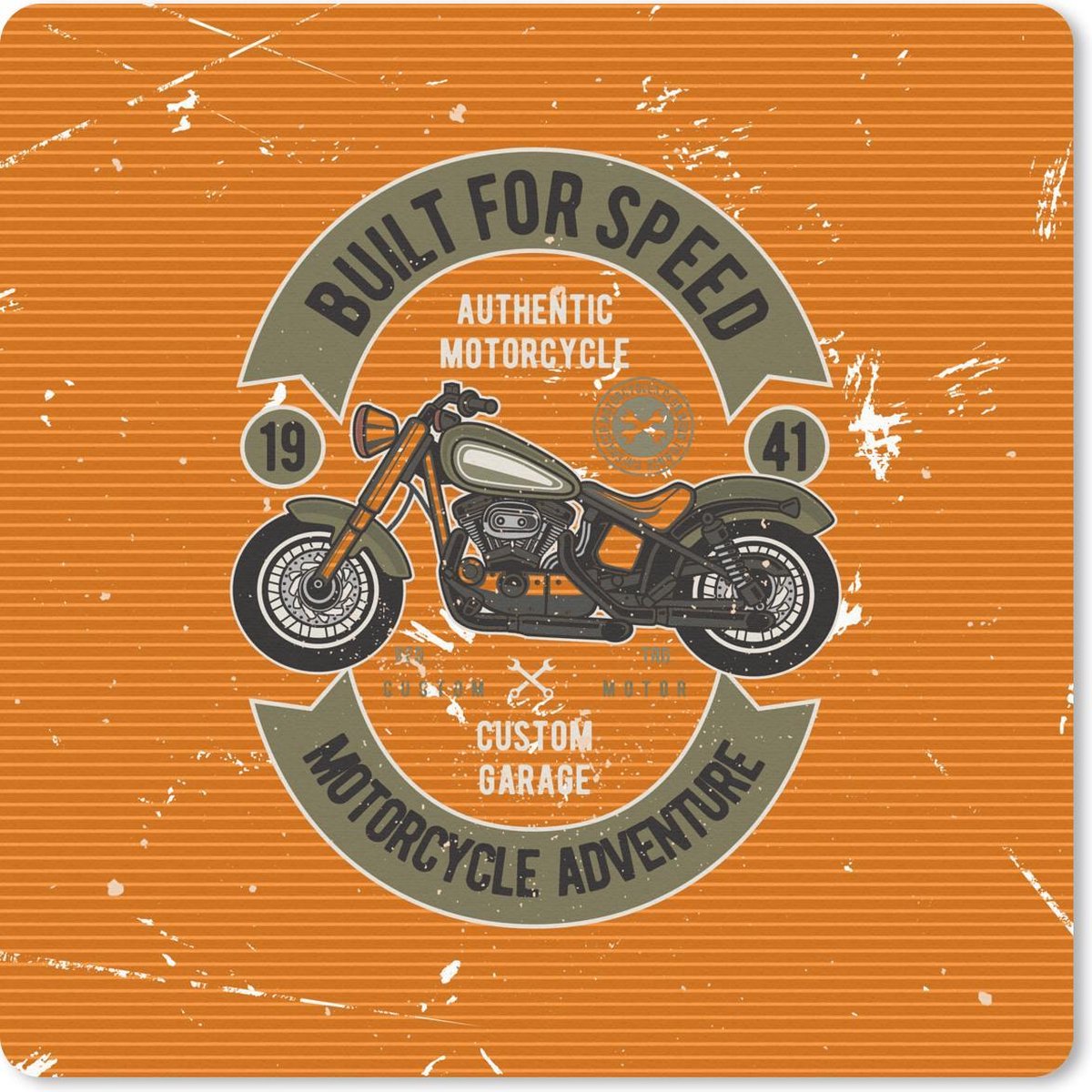 Muismat 20x20 cm - Mousepad Vintage - Motor - Oranje - Muismatten