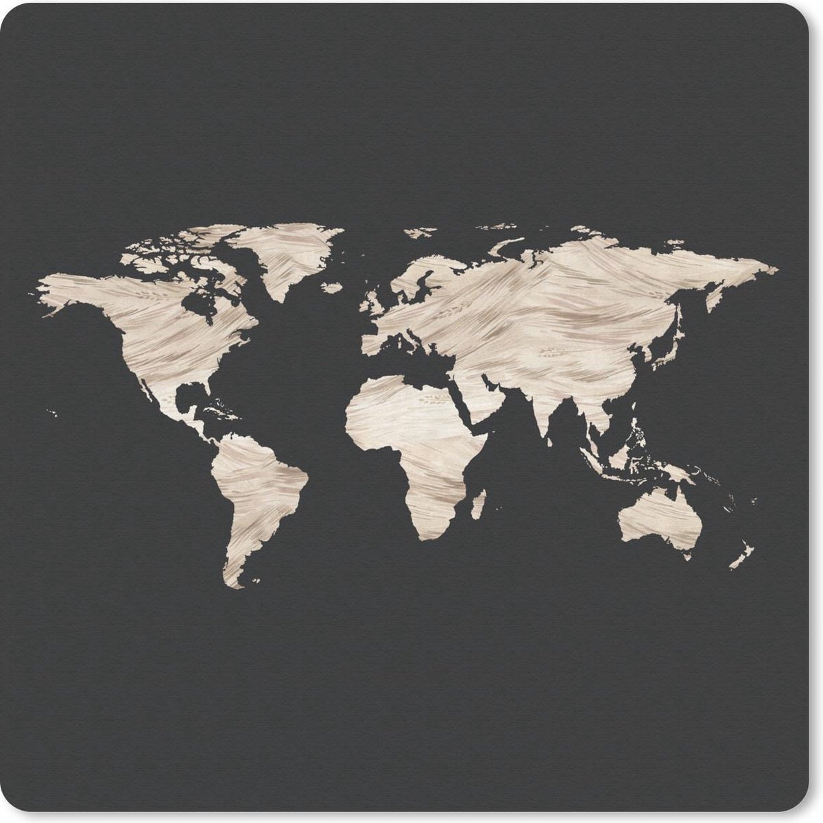 Muismat 30x30 cm - Mousepad Wereldkaart - Zwart - Beige - Muismatten