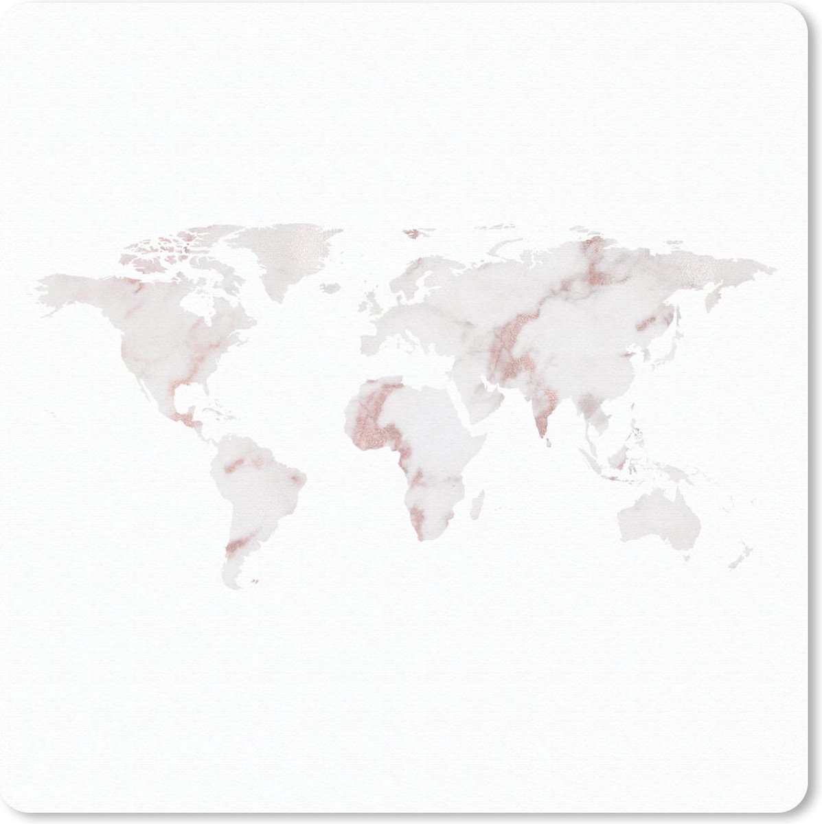 Muismat 30x30 cm - Mousepad Wereldkaart - Wit - Roze - Muismatten