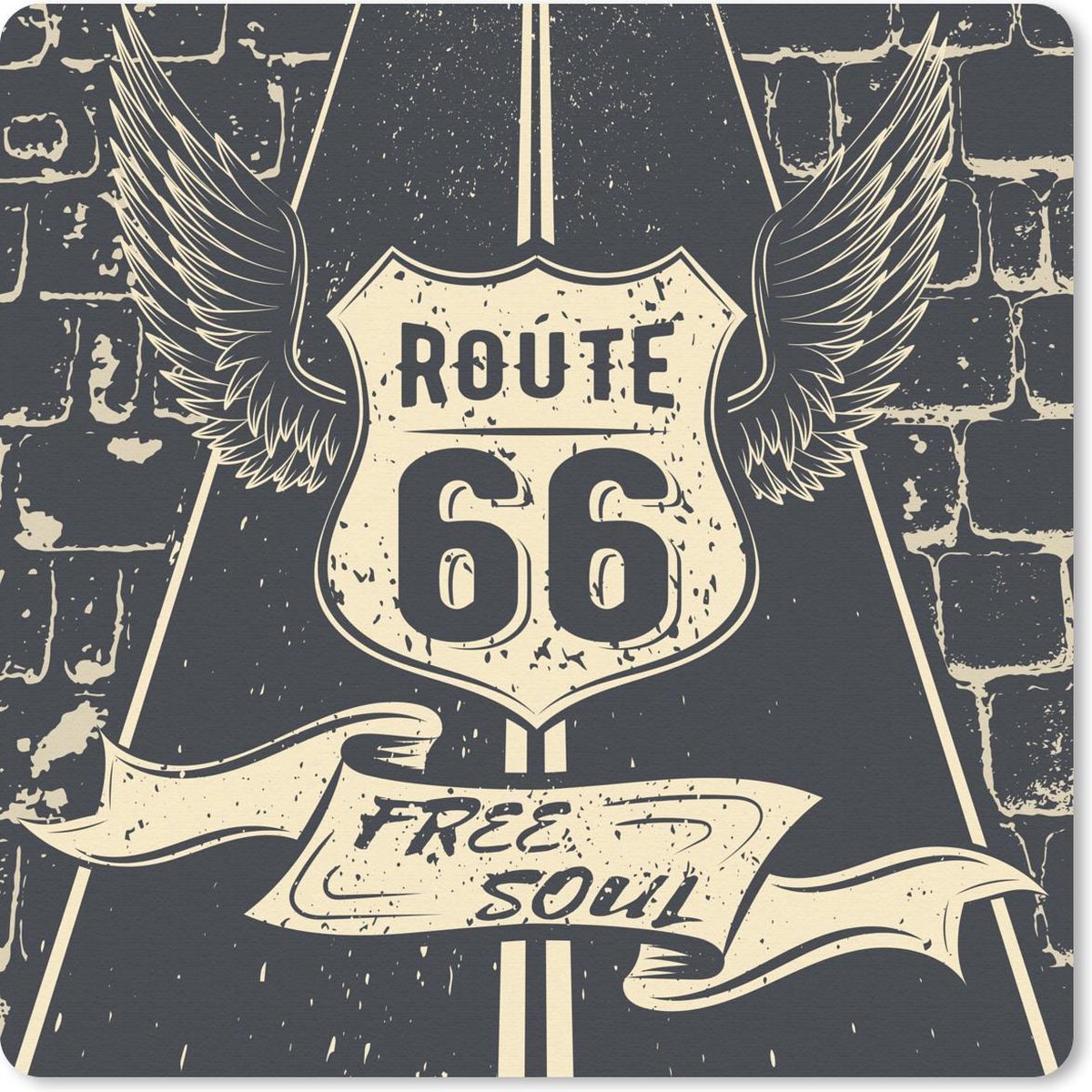 Muismat 30x30 cm - Mousepad Route 66 - Vintage - Zwart - Wit - Muismatten