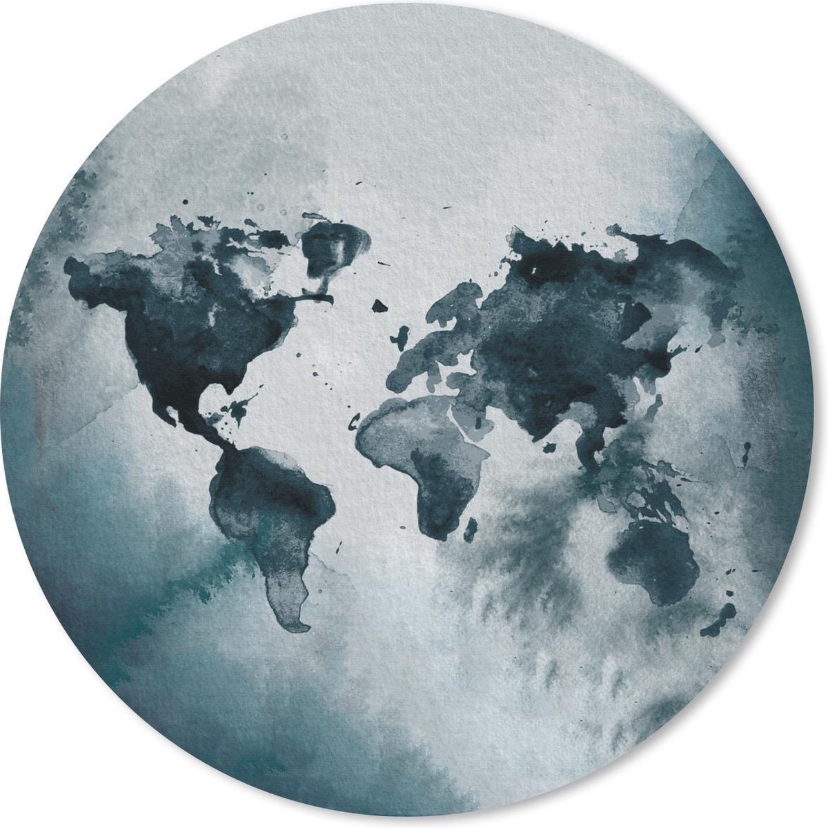 Muismat rond 30x30 cm - Mousepad Wereldkaart - Blauw - Waterverf - Ronde muismatten