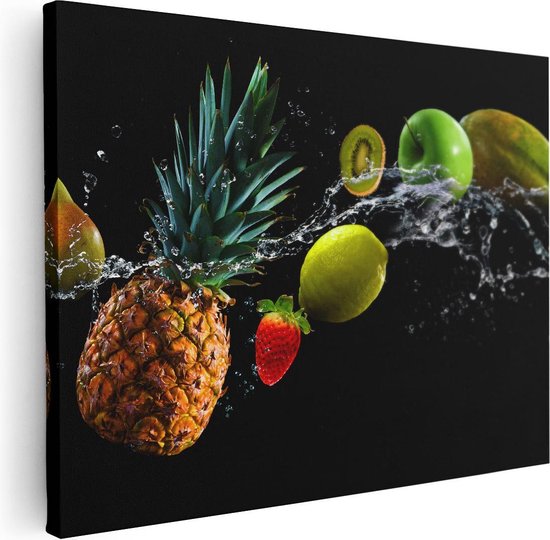 Artaza Canvas Schilderij Fruit Met Water Op Zwart Achtergrond - 40x30 - Klein - Foto Op Canvas - Canvas Print