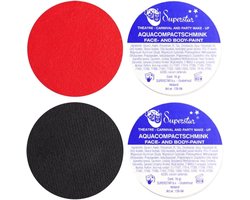 Superstar schmink grimeer set - zwart en rood - 16 grams doosjes - carnaval - halloween