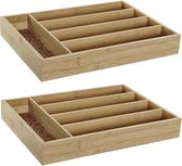 2x stuks bamboe houten bestekbakken/lades met patroon in de vakken 35.5 x 25.5 x 5 cm - bestekbakken/lades