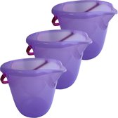 3x stuks paarse lila schoonmaak emmers/huishoud emmers 10 liter van diameter 28 cm en hoogte 26 cm