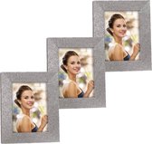 3x stuks houten fotolijstje zilver met glitters 15 x 20 cm geschikt voor een foto van 10 x 15 cm
