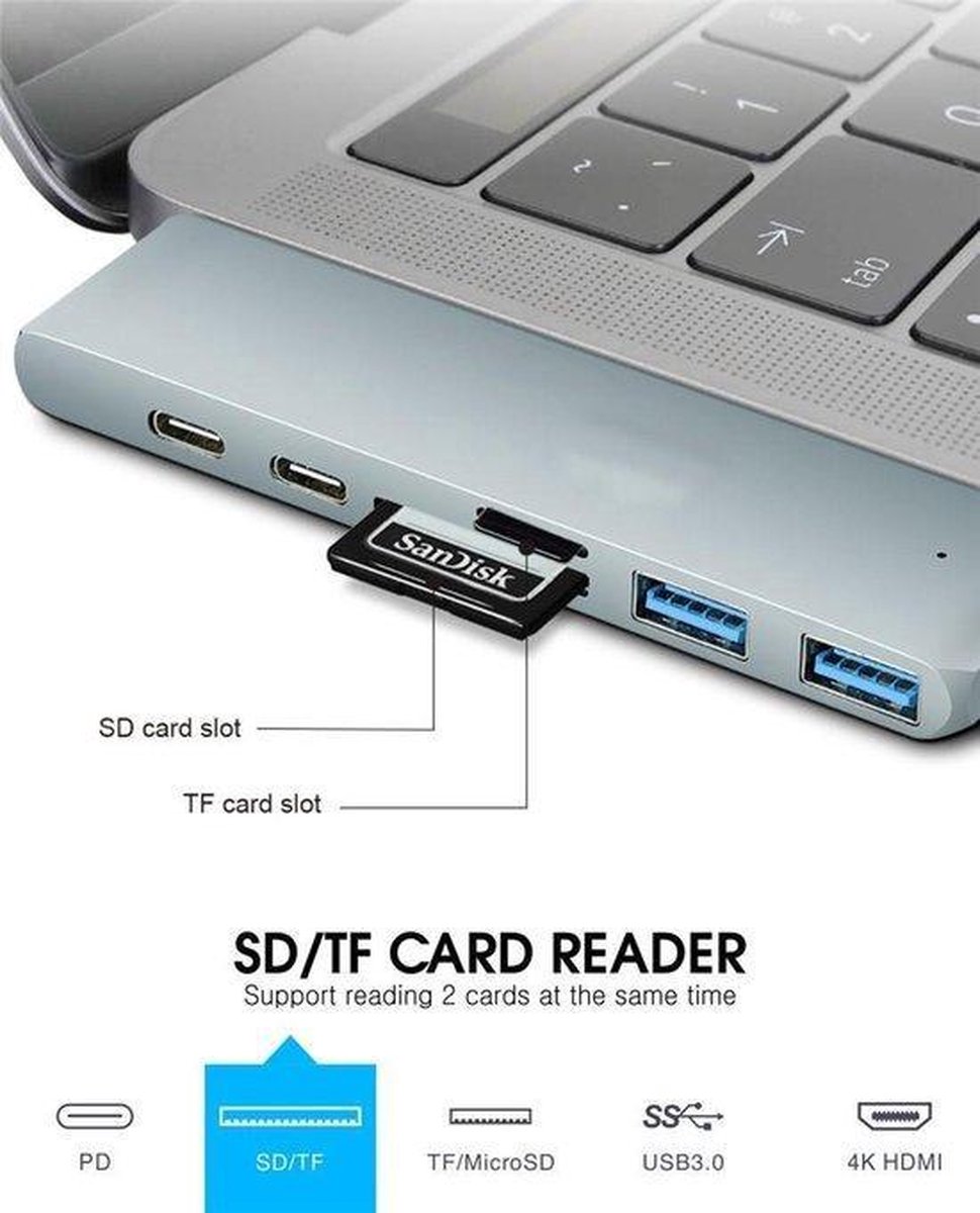 Lecteur de Carte SD/TF Compatible pour MacBook Pro XPS et Autres Appareils de Type C USB 3.0/2.0 MIABOO Hub USB C 7 en 1 Adaptateur USB C avec Ports 4K HDMI Type C PD 65W 
