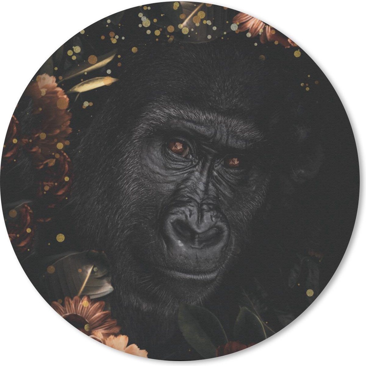 Muismat rond 40x40 cm - Mousepad Aap - Dieren - Bloemen - Licht - Ronde muismatten