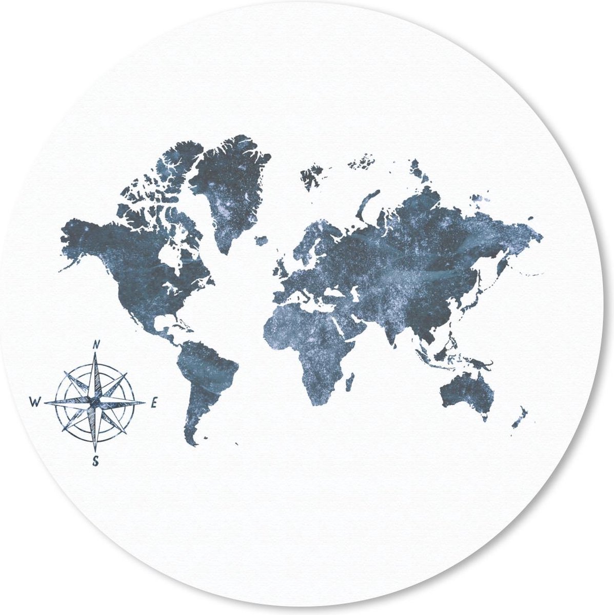 Muismat rond 50x50 cm - Mousepad Wereldkaart - Blauw - Kompas - Ronde muismatten