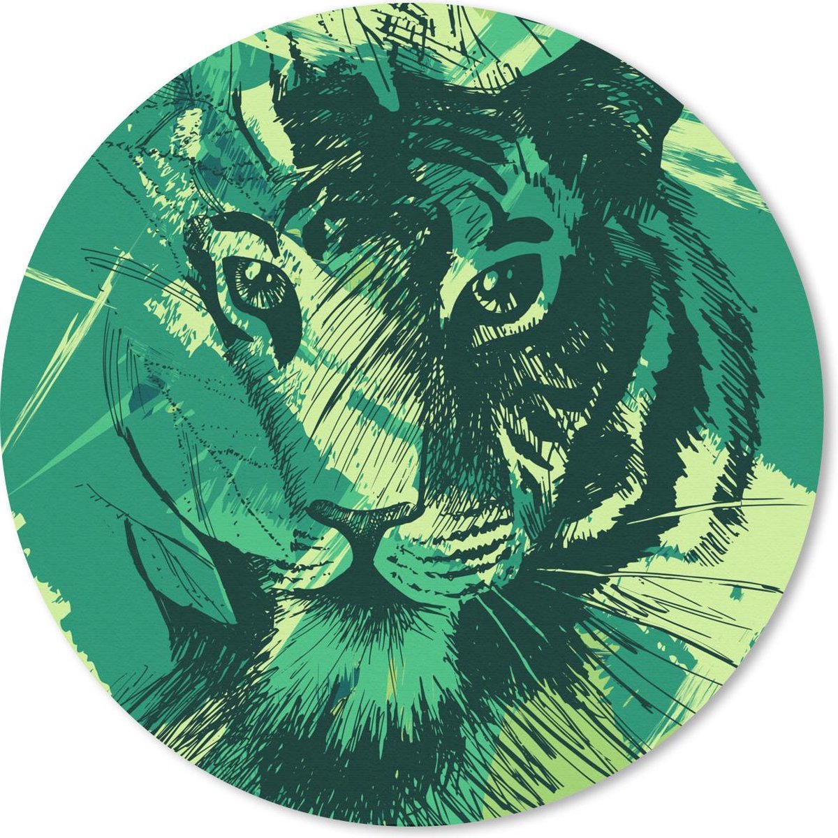 Muismat rond 50x50 cm - Mousepad Tijger - Kop - Groen - Ronde muismatten