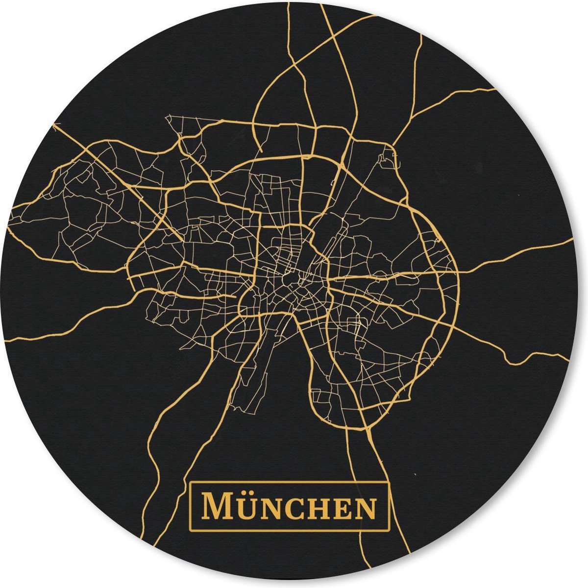 Muismat rond 40x40 cm - Mousepad Kaart - München - Goud - Zwart - Ronde muismatten